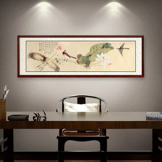 尚得堂手绘国画工笔画荷花卧室床头挂画客厅装饰画横幅壁画 爱莲说 沙比利实木框-直角原木色-发顺丰 定制尺寸请联系客服-发顺丰