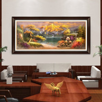 尚得堂纯手绘油画山水客厅风景沙发背景墙壁画办公室装饰画 祥瑞满堂 装框278*118