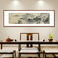 尚得堂 手绘新中式客厅装饰画沙发背景墙山水画办公室挂画书房茶室字画 溪山真赏图 装框278*88