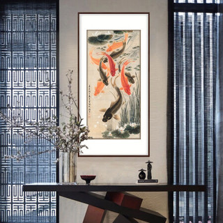 弘舍 新中式玄关装饰画走廊过道挂画竖版餐厅壁画 九鱼图 雅致胡桃 成品尺寸 ：高153*宽80cm