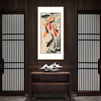 弘舍 新中式玄关装饰画走廊过道挂画竖版餐厅壁画 九鱼图 田园柚木 成品尺寸 ：高132*宽70cm