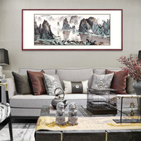 弘舍 新中式客厅装饰画山水画沙发背景墙挂画字画办公室壁画 白雪石 千峰竞秀 雅致胡桃 成品尺寸 宽185*高80cm