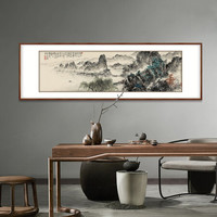 弘舍 新中式客厅装饰画国画办公室山水画风景挂画原作版画  借问西湖 田园柚木 成品尺寸 ：宽175*高60cm