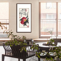 弘舍 新中式餐厅装饰画走道双联有框玄关挂画齐白石画 福寿安康 田园柚木  成品尺寸 宽60*高108cm