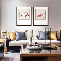 弘舍 新中式卧室装饰画双联餐厅挂画壁画 齐白石 蜻蜓荷花 雅致胡桃 成品尺寸 高65*宽55cm*2