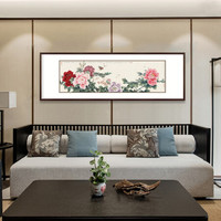 弘舍 新中式客厅装饰画字画沙发背景墙挂画牡丹卧室床头壁画 花开富贵 典雅紅褐 成品尺寸 宽170*高60cm