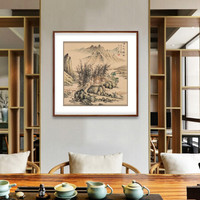 弘舍 新中式玄关装饰画山水画走廊挂画过道壁画国画字画 典雅红褐《溪山竹韵》 成品尺寸 宽88*高88cm