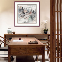 弘舍 新中式玄关装饰画山水画走廊挂画过道壁画国画字画 雅致胡桃《溪山秋韵》 成品尺寸 宽88*高88cm