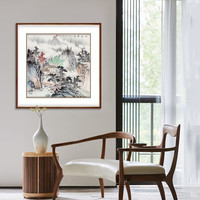 弘舍 新中式玄关装饰画山水画走廊挂画过道壁画国画字画 典雅红褐《山水清音》 成品尺寸 宽88*高88cm