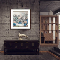 弘舍 新中式玄关装饰画山水画走廊挂画过道壁画国画字画 雅致胡桃《高山幽居》 成品尺寸 宽88*高88cm