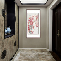 弘舍 新中式玄关装饰画客厅挂画国画花鸟壁画竖版手绘 吉利图 田园柚木 成品尺寸 高165*宽90cm