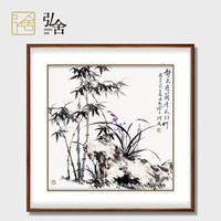 弘舍 现代中式玄关装饰画餐厅挂画书房国画手绘真迹兰花 气若幽兰 田园柚木  静气得兰 成品尺寸 宽90*高90cm