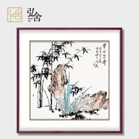 弘舍 现代中式玄关装饰画餐厅挂画书房国画手绘真迹兰花 气若幽兰 典雅紅褐  群仙贺寿 成品尺寸 宽90*高90cm