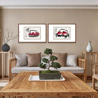 弘舍 新中式餐厅装饰画客厅挂画壁画国画 益寿延年 典雅紅褐 寿桃 宽80*高55cm 宽80*高55cm