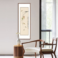 弘舍 新中式客厅玄关装饰画 走廊挂画风水花卉画国画 贝叶草虫 典雅紅褐 成品尺寸 宽55*高150cm