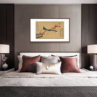 弘舍 新中式餐厅装饰画卧室挂画玄关壁画原作版画 红梅鹧鸪图 雅致胡桃 成品尺寸 宽112*高70cm