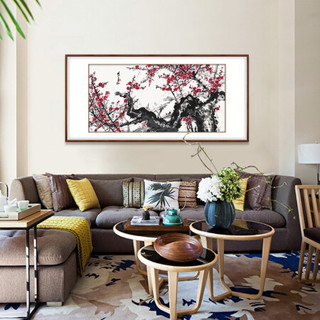 弘舍 新中式客厅装饰画书房挂画办公室壁画原作版画 关山月  红梅盛开 典雅紅褐 成品尺寸： 宽:197*高100cm