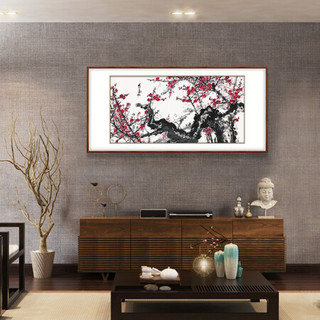 弘舍 新中式客厅装饰画书房挂画办公室壁画原作版画 关山月  红梅盛开 典雅紅褐 成品尺寸： 宽:197*高100cm