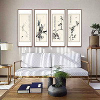 弘舍 新中式客厅装饰画四条屏书房挂画办公室壁画原作版画 花卉四条屏 雅致胡桃 成品尺寸：高113*宽45cm