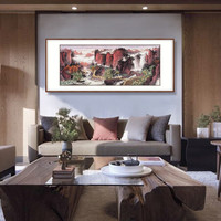 弘舍 新中式客厅装饰画办公室挂画山水画国画会所壁画 红韵悠悠 田园柚木 成品尺寸 宽240*高105cm