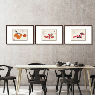 弘舍 新中式餐厅装饰画三联挂画水果画多联书房国壁画原作版画  丁辅之 果品图 田园柚木《丑橘》 成品尺寸 宽70*高50cm