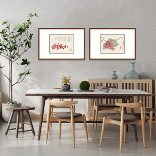 弘舍 新中式餐厅装饰画三联挂画水果画多联书房国壁画原作版画  丁辅之 果品图 田园柚木《丑橘》 成品尺寸 宽70*高50cm