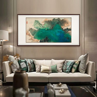 弘舍  新中式客厅装饰画山水画国画书房挂画办公室壁画 张大千-山路空翠 雅致胡桃 成品尺寸 宽180*高100cm