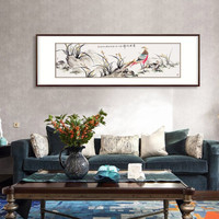 弘舍 新中式客厅装饰画卧室挂画国画字画壁画 雅致胡桃  《前程似锦》成品尺寸 宽210*高70          1