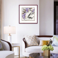 弘舍  新中式客厅装饰画餐厅挂画卧室壁画国画 典雅红褐  《花溪鱼影》 成品尺寸 宽65*高65cm