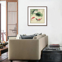 弘舍  新中式餐厅装饰画卧室挂画玄关壁画国画鱼 典雅紅褐《富贵有余》 成品尺寸 宽75*高75cm