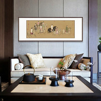 弘舍 新中式卧室装饰画床头画书房挂画客厅壁画国画 虢国夫人游春图 典雅紅褐 成品尺寸 宽170*高70cm