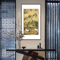弘舍 新中式玄关装饰画走廊过道挂画壁画 郎世宁 八骏图 典雅紅褐 成品尺寸高135*宽80cm