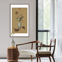 弘舍 新中式玄关装饰画过道走廊挂画竖版书房壁画国画 郎世宁 午瑞图 典雅紅褐 成品尺寸 宽95*高152cm