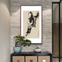 弘舍 新中式玄关装饰画走廊过道挂画办公室壁画 徐悲鸿 奔马腾飞 典雅紅褐 成品尺寸 宽80*高130cm