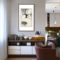 弘舍 新中式玄关装饰画书房挂画壁画  夏日牧牛图 典雅紅褐 成品尺寸 宽70*高110cm