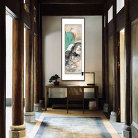 弘舍  新中式玄关装饰画山水画走廊过道挂画国画壁画原作版画  张大千 青绿山水 典雅紅褐 成品尺寸 宽60*高148cm