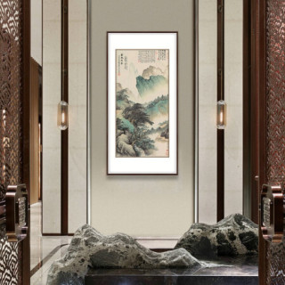 弘舍  新中式玄关装饰画山水画办公室挂画走廊过道壁画竖版国画  吴湖帆  云表奇峰 雅致胡桃 成品尺寸 宽80*高150cm