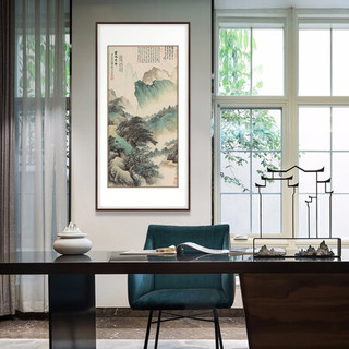弘舍  新中式玄关装饰画山水画办公室挂画走廊过道壁画竖版国画  吴湖帆  云表奇峰 雅致胡桃 成品尺寸 宽80*高150cm