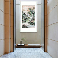 弘舍  新中式玄关装饰画山水画走廊挂画过道壁画国画字画  山碧泉清 典雅紅褐 成品尺寸 宽75*高125cm