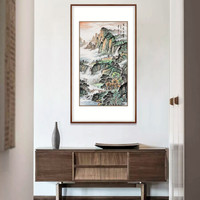 弘舍  新中式玄关装饰画走廊挂画过道壁画山水画国画  翠壁泉声 典雅紅褐 成品尺寸 宽75*高125cm