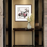 弘舍 新中式餐厅装饰画国画字画挂画壁画 如意图 田园柚木  笑口常开 成品尺寸 宽60*高60cm