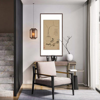 弘舍 新中式玄关装饰画走廊挂画过道壁画书房墙画原作版画 先春如意图 田园柚木 成品尺寸 宽70*高123cm