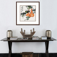 弘舍 新中式餐厅装饰画国画字画挂画壁画 如意图 雅致胡桃  福禄祯祥 成品尺寸 宽60*高60cm