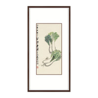弘舍  新中式玄关装饰画餐厅挂画壁画原作版画  齐白石  白菜蝈蝈图 典雅紅褐 成品尺寸 宽50*高90cm