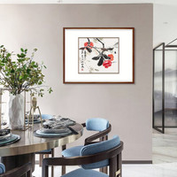 弘舍  新中式餐厅装饰画三联挂画壁画国画字画 多寿 雅致胡桃  喜事多 成品尺寸 宽70*高55cm