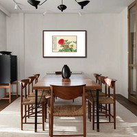 弘舍  新中式餐厅装饰画卧室床头挂画壁画国画字画原作版画  牡丹 典雅紅褐 成品尺寸 宽75*高50cm