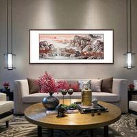 弘舍  客厅装饰画山水画国画办公室挂画字画壁画 金秋神韵 典雅紅褐 成品尺寸 宽210*高90cm