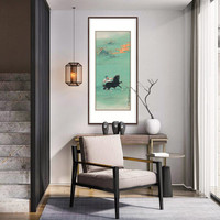 弘舍  新中式玄关装饰画走廊过道挂画壁画原作版画  张大千 驭马图 雅致胡桃 成品尺寸 宽70*高142cm