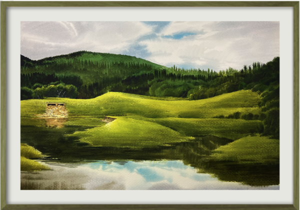 墨斗鱼艺术水彩水粉_artmorn 墨斗鱼艺术 张晴《远山2》53×36cm 2020