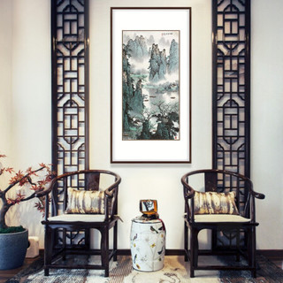 弘舍  新中式玄关装饰画走廊挂画过道壁画山水画竖版字画 白雪石 群峰叠翠 雅致胡桃  群峰叠翠 成品尺寸 宽70*高125cm
